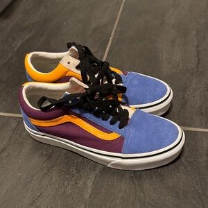 Vans Blue, Purple, and Neon Orange Athletic Shoes